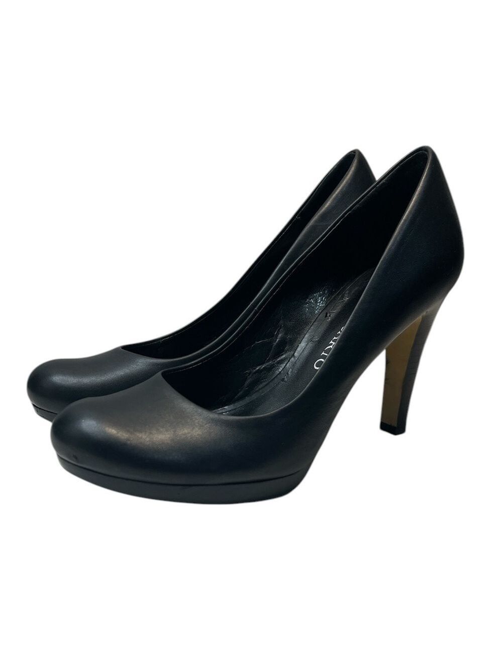 Franco Sarto Luxe Black Leather Platform Pump Heels, Size 7